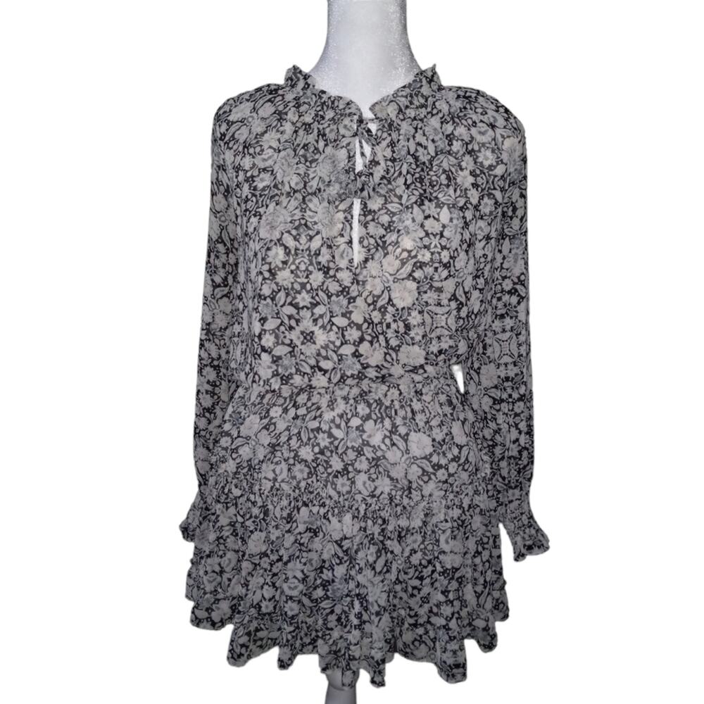Misa Los Angeles Abstract Black White Long Sleeve Pop Over Mini Dress Size XS